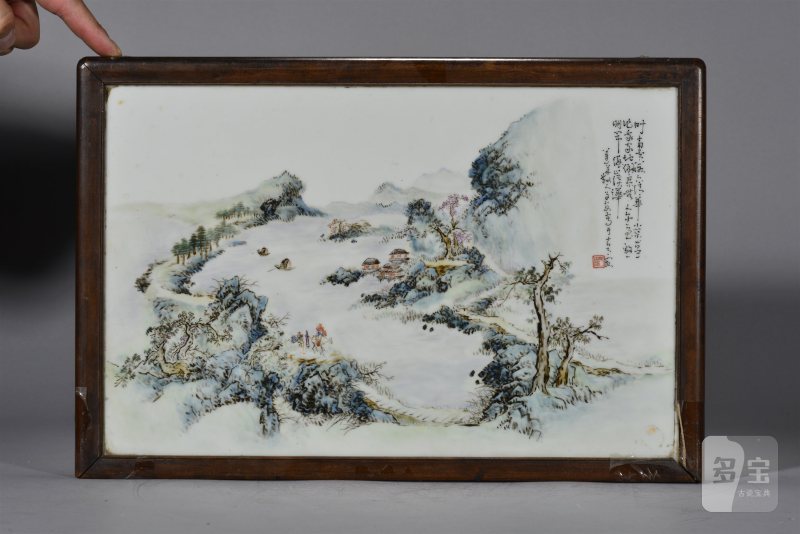 民国 段子安粉彩山水瓷板 - 图2